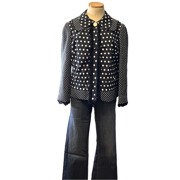 Tory Burch 'Leonora' Polka Dot Fringe Jacket, Navy Blue, size 10 - Picture 4 of 14